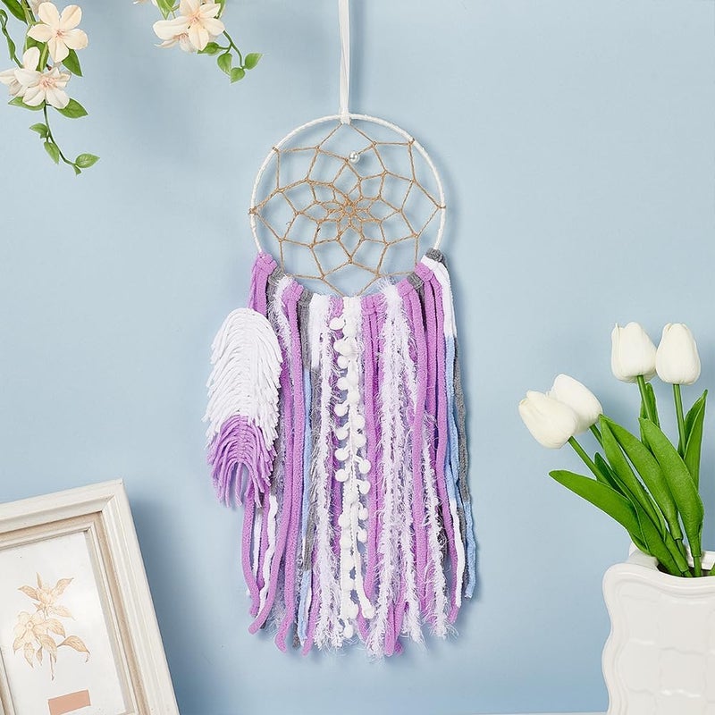 BEUNITONE DIY Two-Color Dreamcatcher Kit 2 Set 19.69“ x 5.91“ Boho Purple Blue Wool Yarn Handmade Dream Catcher for Beginner Dream Catcher for Women Gifts DIY Wall Decor for Bedroom, Livingroom - Image 3